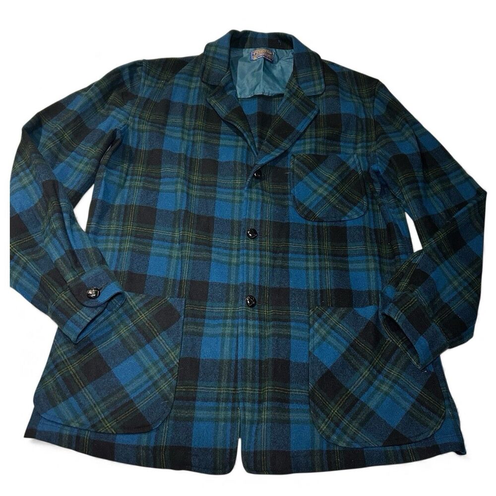 Pendleton 49er Jacket Womens Medium Blue Plaid Shirt Chore Country Shacket
